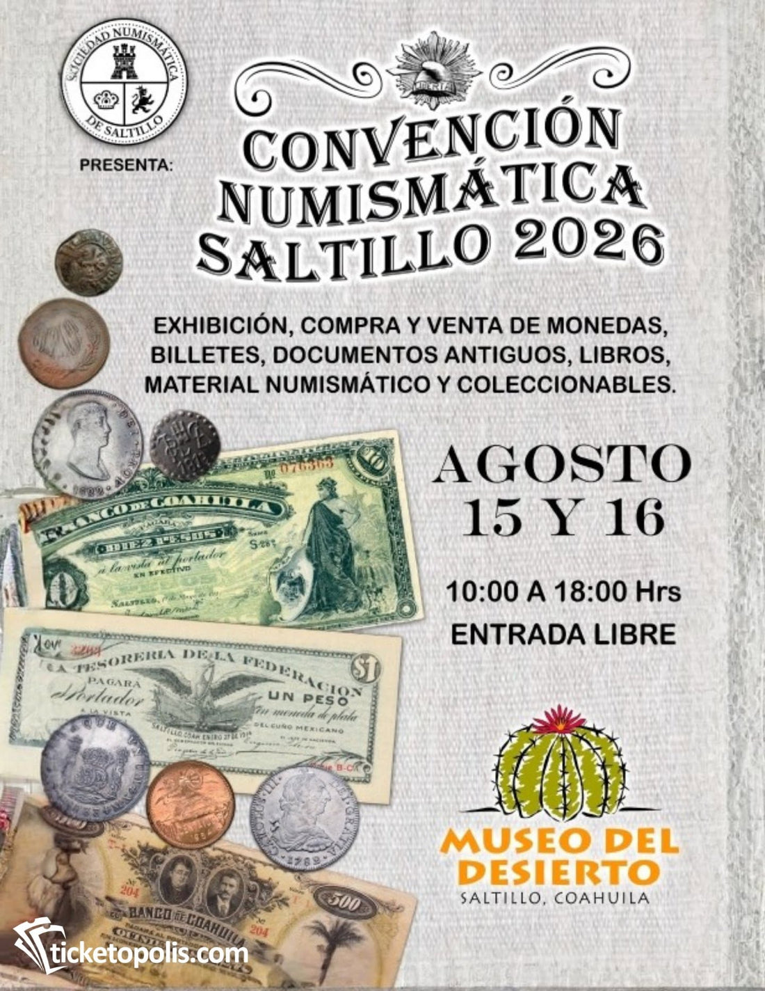 Convención Numismática de Saltillo 2026 15 Y 16 DE AGOSTO