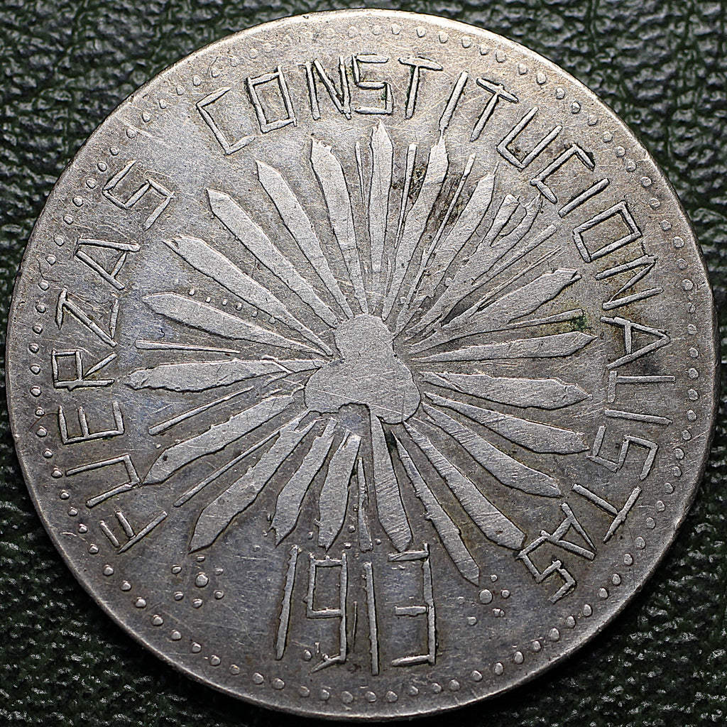 Revolución Mexicana 50 Centavos 1913 Parral - Variante CANTO LISO (KM# 609) - Rara - Plata