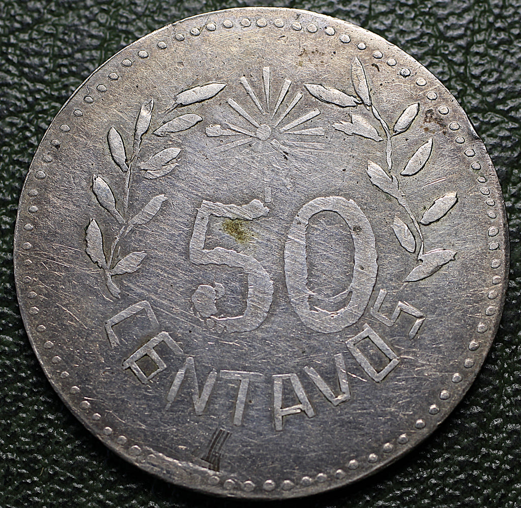 Revolución Mexicana 50 Centavos 1913 Parral - Variante CANTO LISO (KM# 609) - Rara - Plata