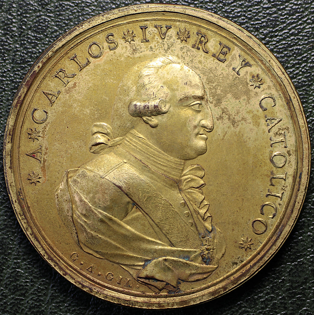 N. España Medalla Proclamación Carlos IV 1790 - Puebla de los Ángeles  - Bronce Dorado