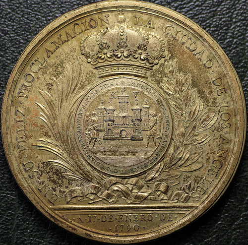 N. España Medalla Proclamación Carlos IV 1790 - Puebla de los Ángeles  - Bronce Dorado