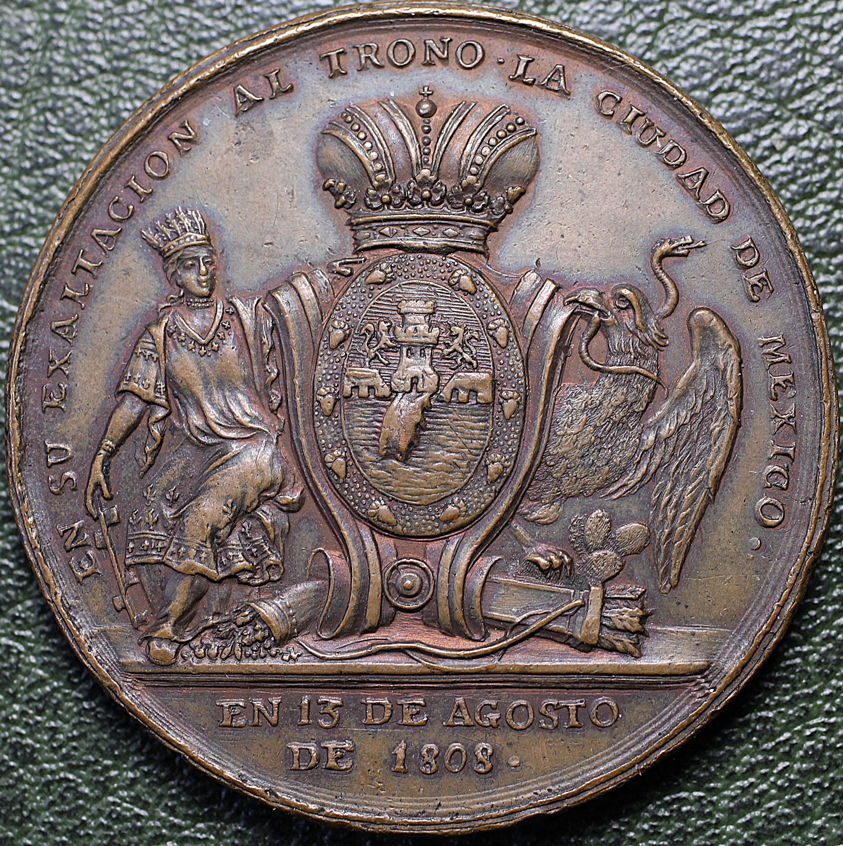 N España Medalla Proclamación Fernando VII 1808 - Ciudad de México - Bronce