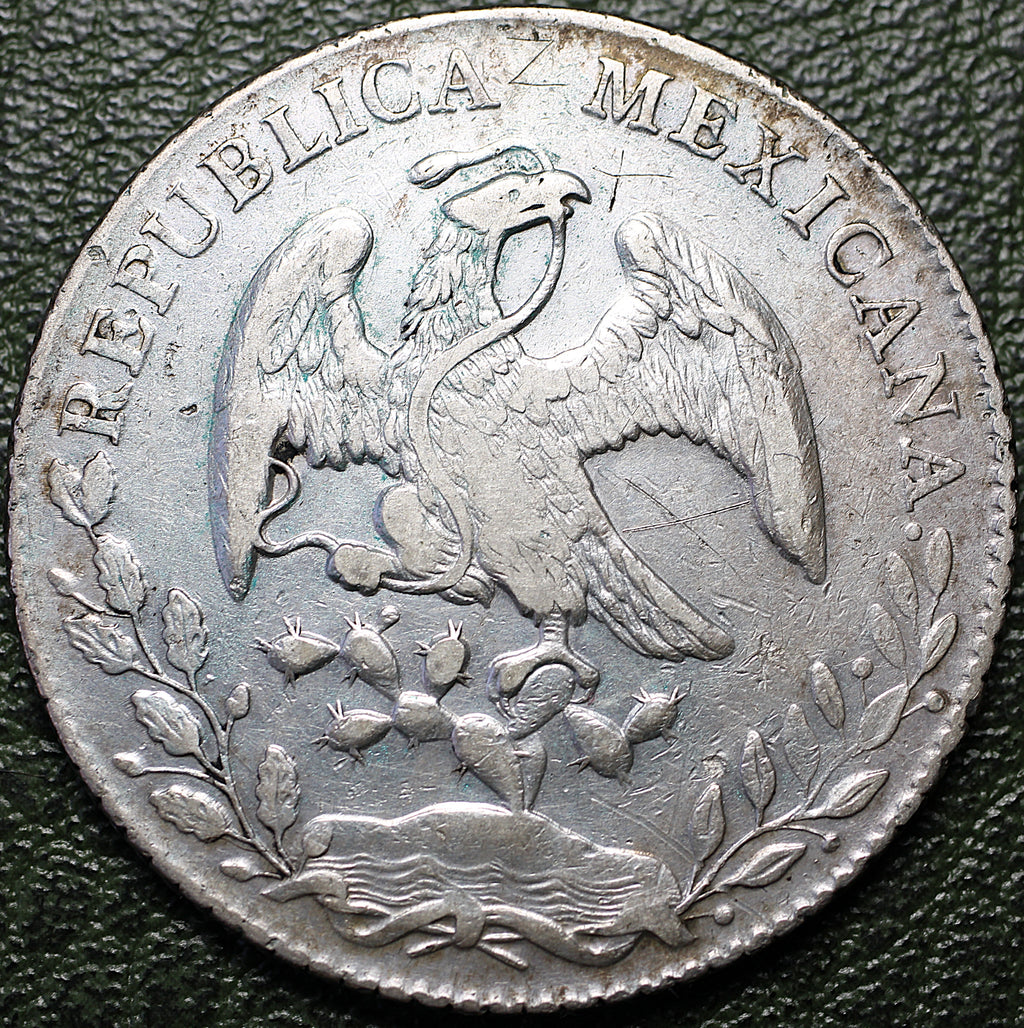 8 REALES DE PLATA 1882 Mo MD CON RESELLOS CHINOS (CHOPMARKS) — REPÚBLICA MEXICANA