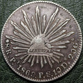 8 REALES DE PLATA 1869 Pi P.S. SOBREFECHA 9/8 CON RESELLOS CHINOS (CHOPMARKS) — CECA DE SAN LUIS POTOSÍ