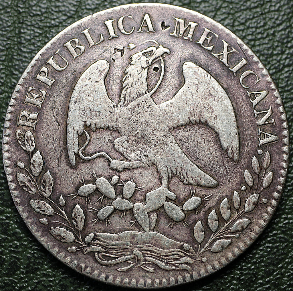 8 REALES DE PLATA 1869 Pi P.S. SOBREFECHA 9/8 CON RESELLOS CHINOS (CHOPMARKS) — CECA DE SAN LUIS POTOSÍ