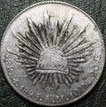 República Mexicana 8 Reales 1895 Mo AM - Resplandor - Con Restos de Chops de Tinta Chinos - Plata