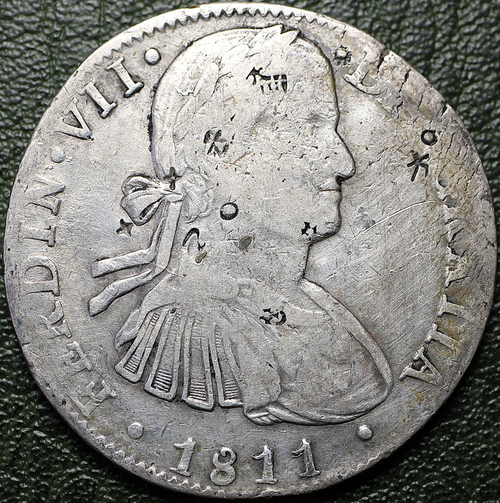 8 Reales 1811 Mo HJ - Fernando VII - Con Resellos Chinos (Chopmarks) - Plata