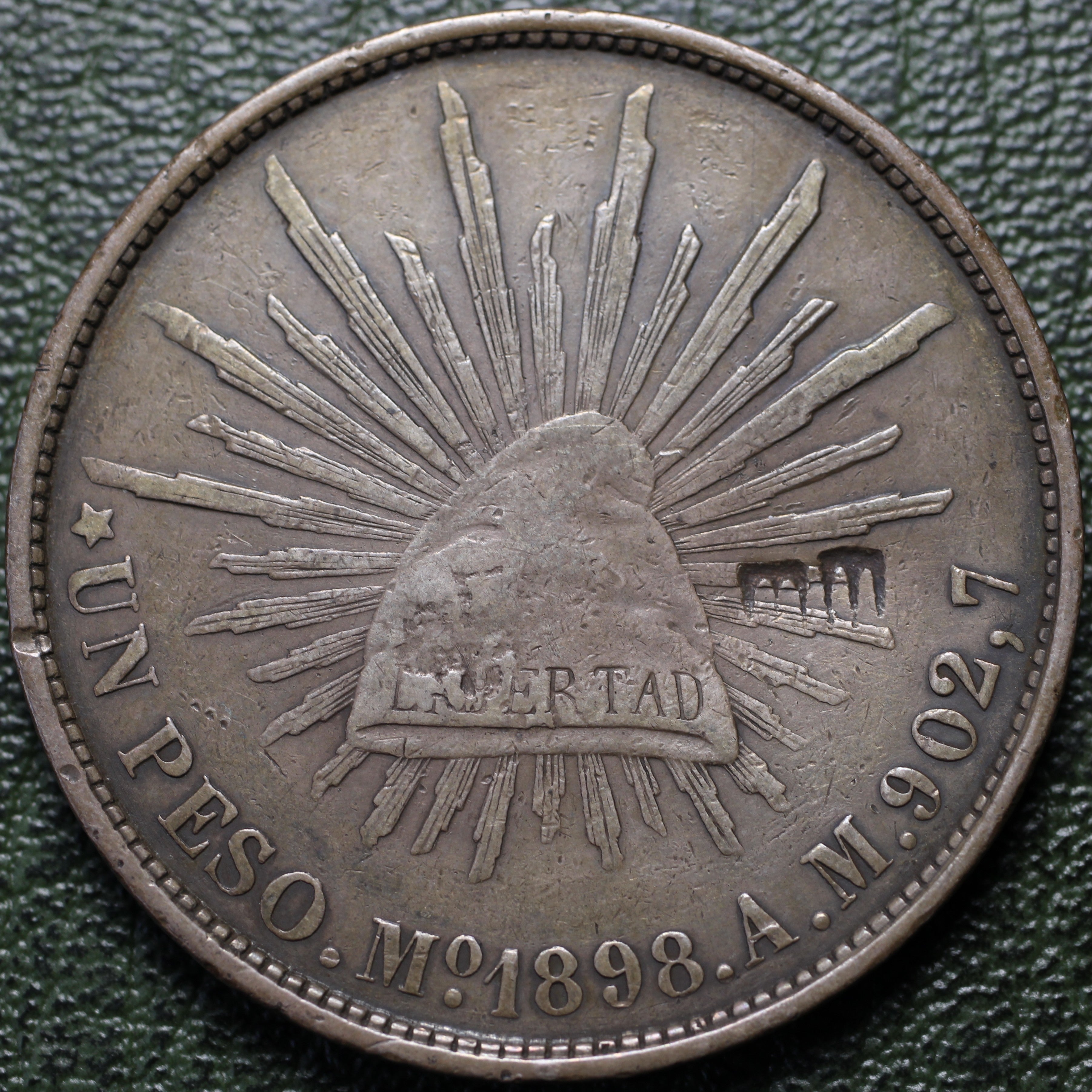 México 1 Peso 1898 Mo AM - Con Resellos Chinos
