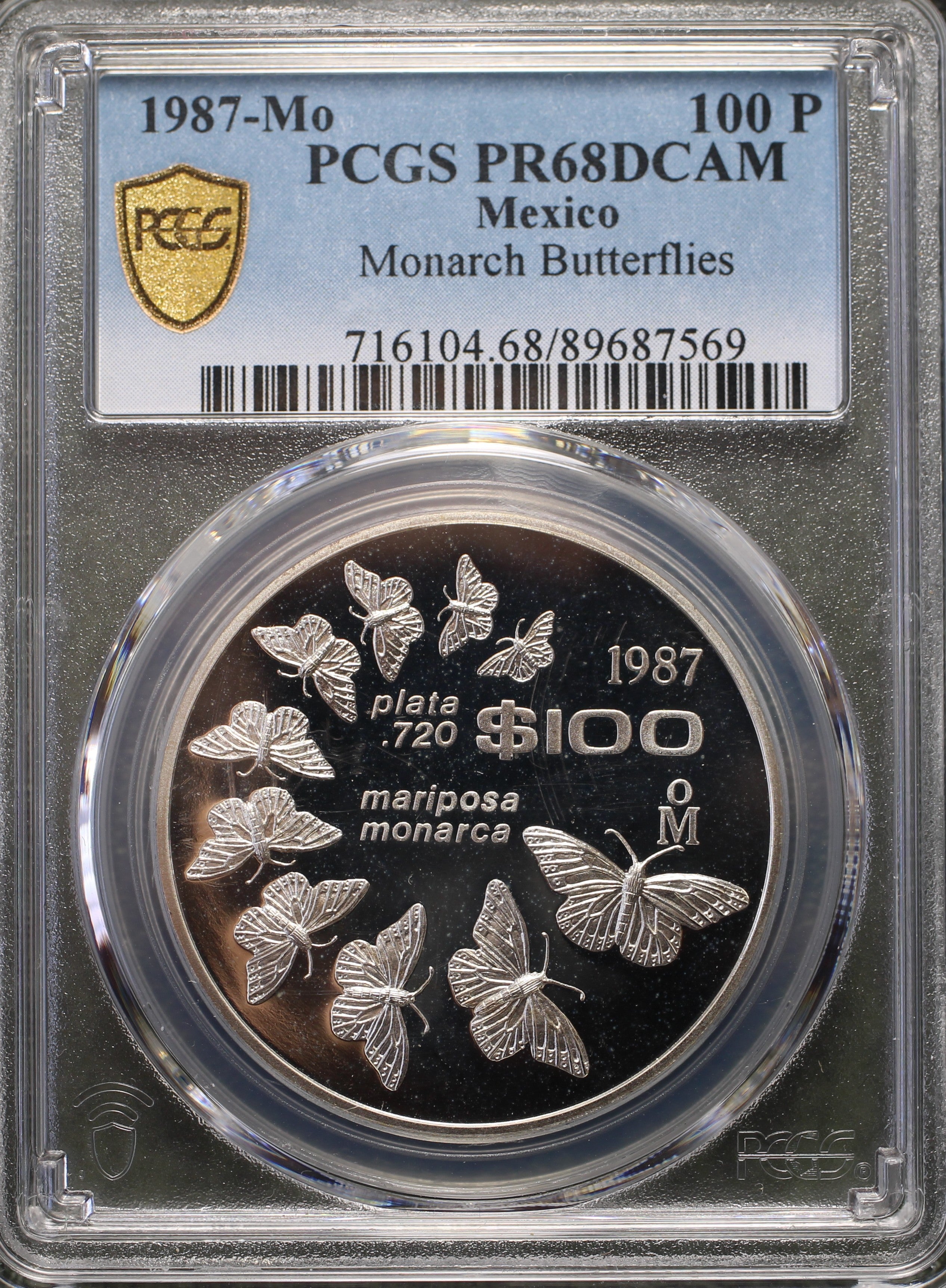 México $100 Pesos 1987 Mariposa Monarca (PCGS PR68)