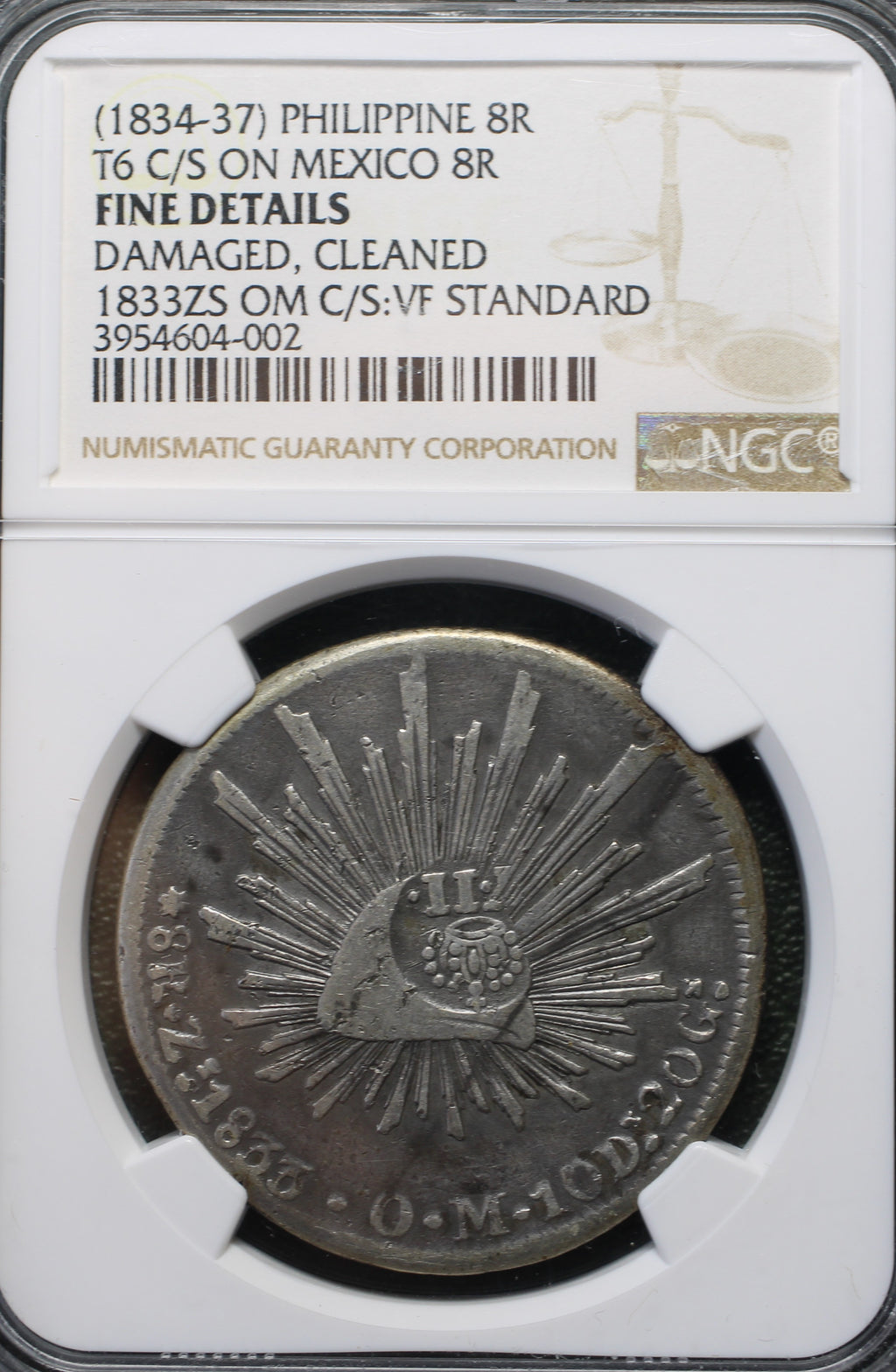 México 8 Reales 1833 Zs OM - Resello de Filipinas (NGC)