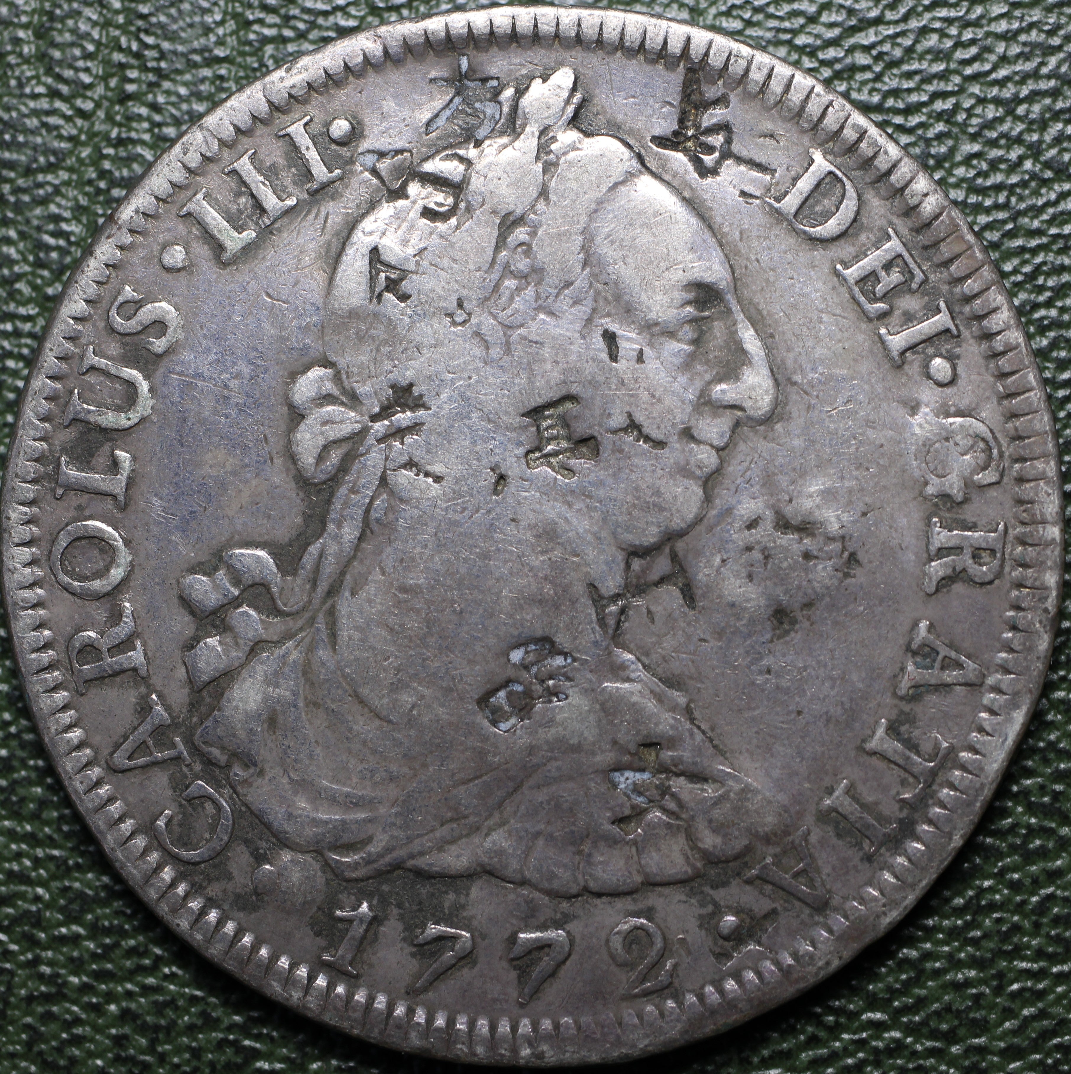México 8 Reales 1772 Mo FM - Primer Año Busto (Chopmarked)