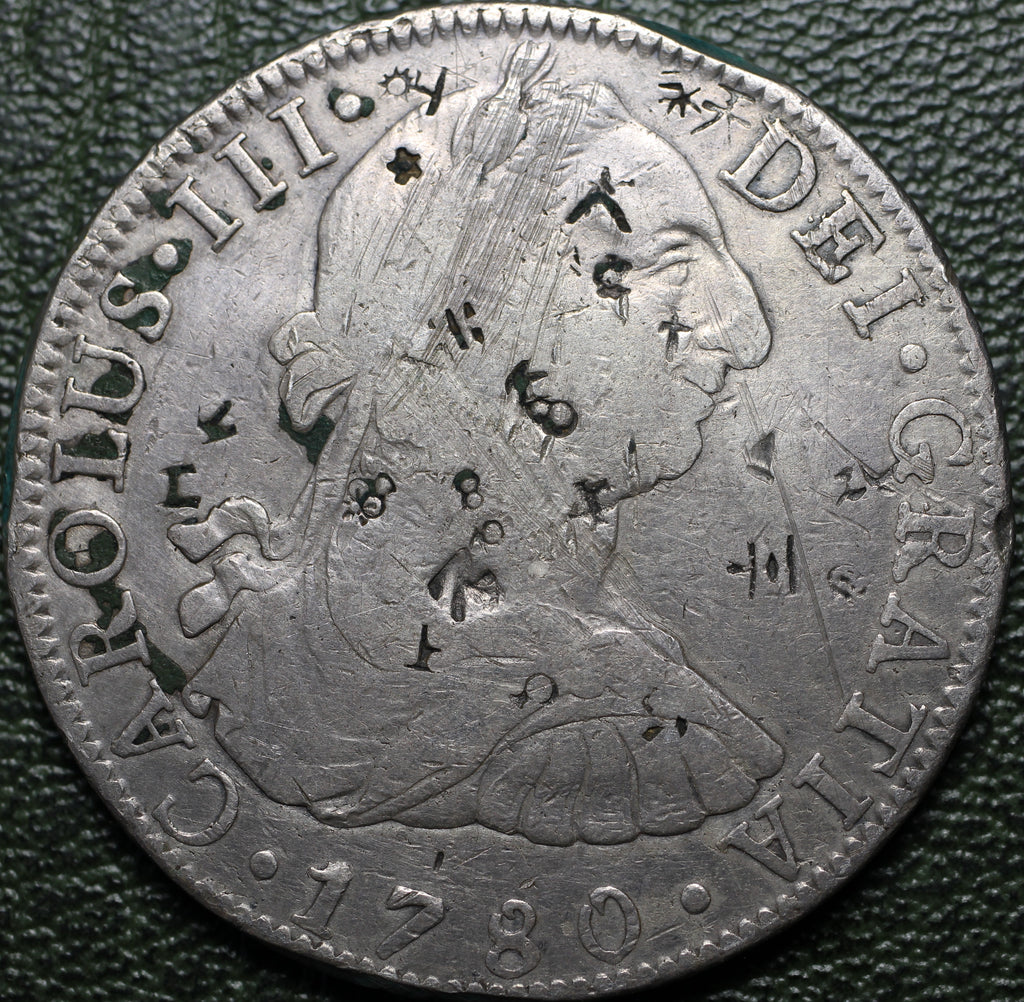 México 8 Reales 1780 Mo FF - Carlos III (Chopmarked)