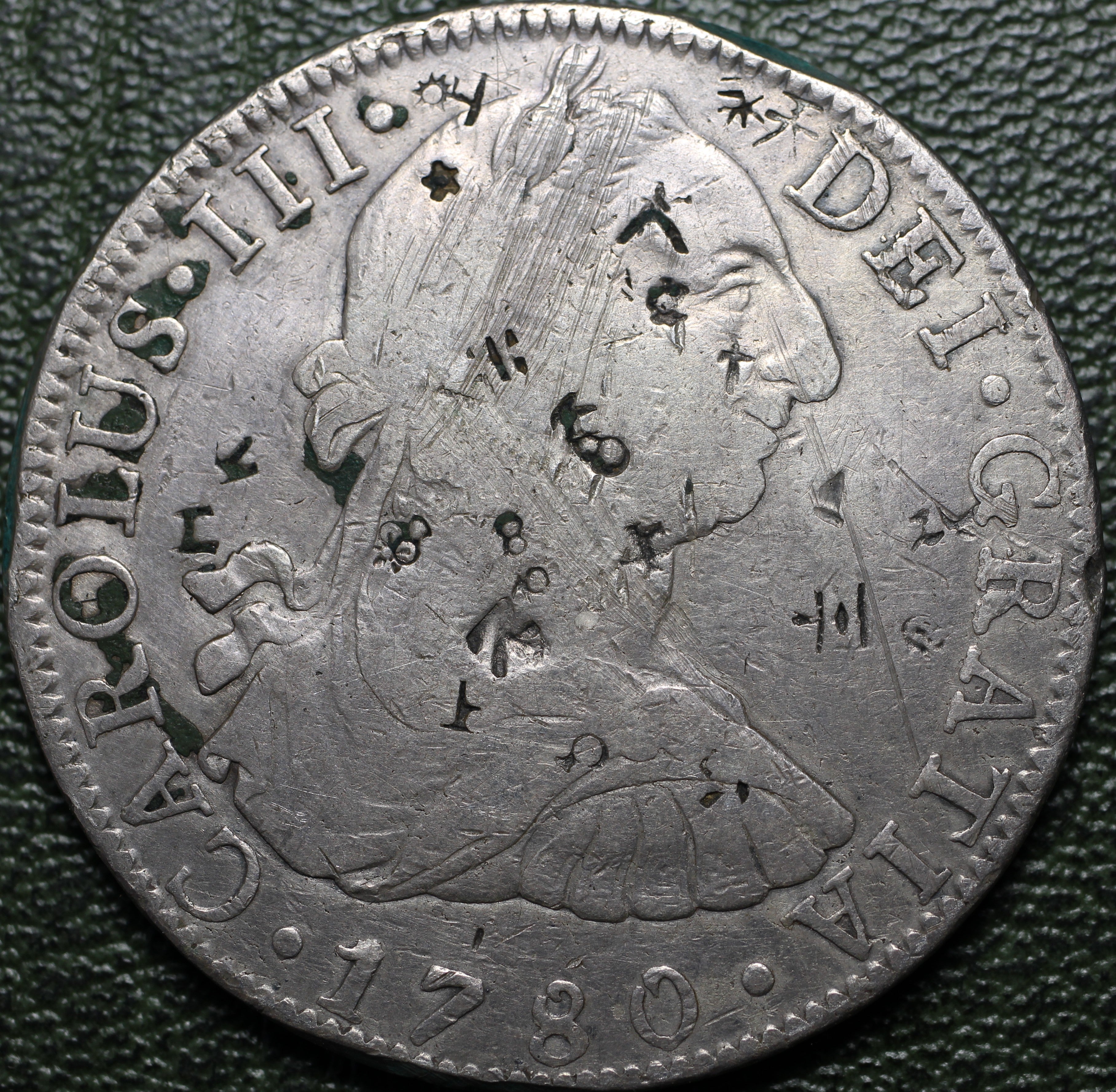 México 8 Reales 1780 Mo FF - Carlos III (Chopmarked)
