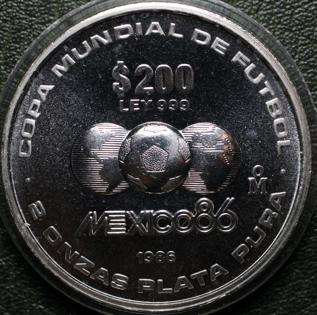 México $200 Pesos 1986 Mundial Futbol - 2 Oz Plata