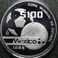 México $100 Pesos 1986 Mundial Futbol - 1 Oz Plata (Proof)