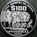 México $100 Pesos 1985 Mundial Futbol - 1 Oz Plata (Proof)