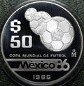 México $50 Pesos 1986 Mundial Futbol - 1/2 Oz Plata (Proof)