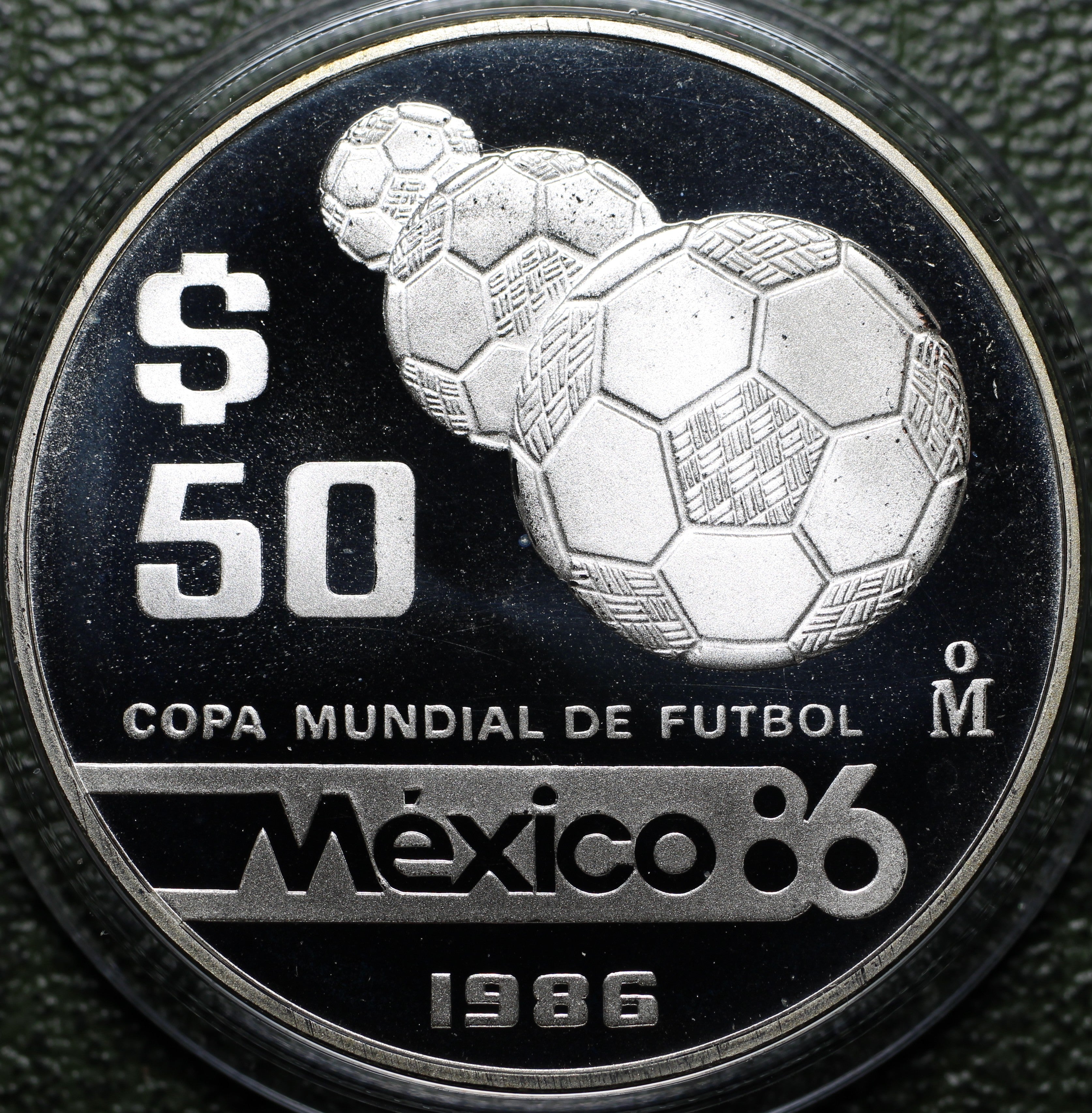 México $50 Pesos 1986 Mundial Futbol - 1/2 Oz Plata (Proof)