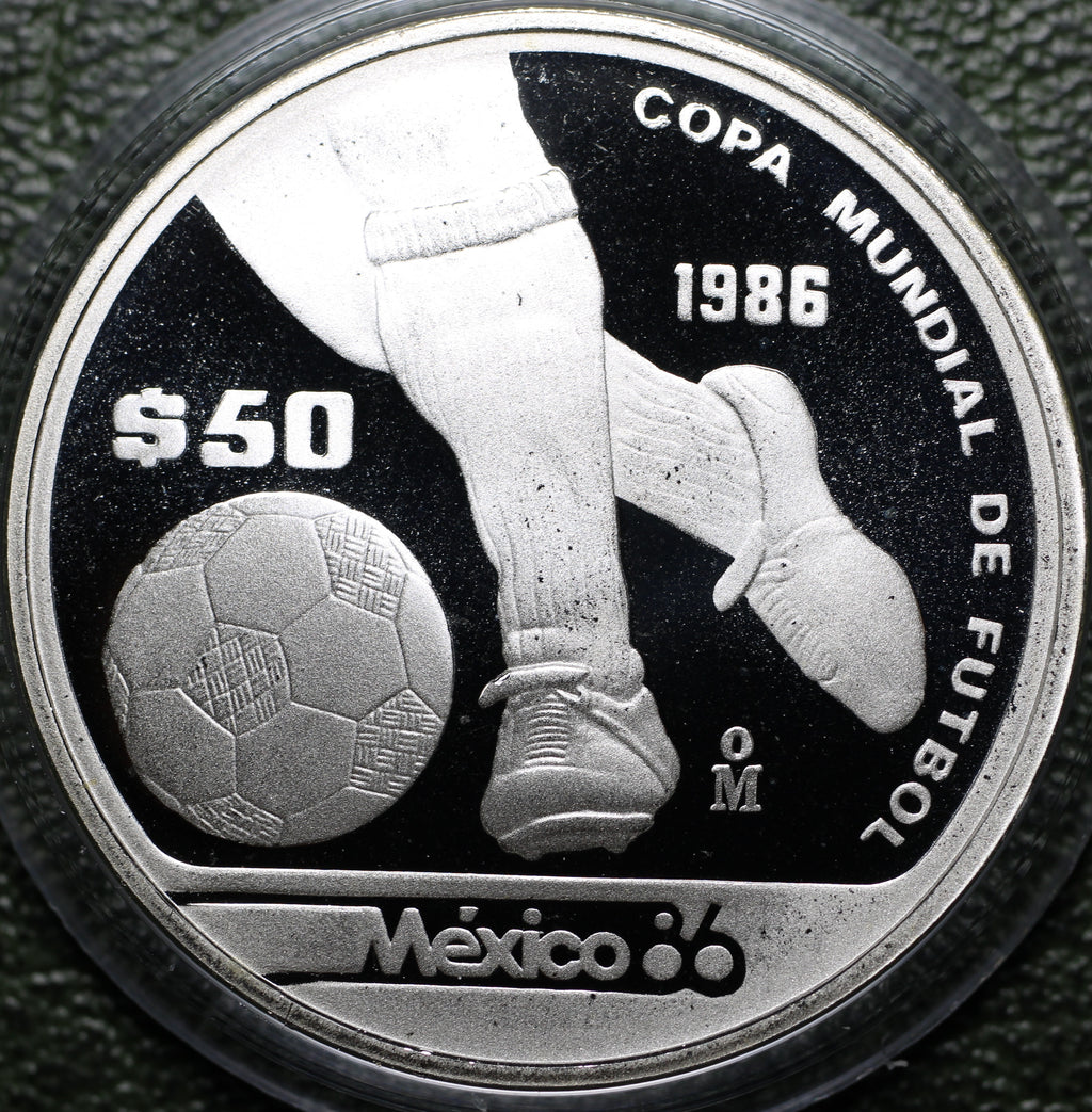 $50 Pesos 1986 Mundial Fútbol 1/2 Oz Plata Proof