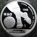 $50 Pesos 1986 Mundial Fútbol 1/2 Oz Plata Proof