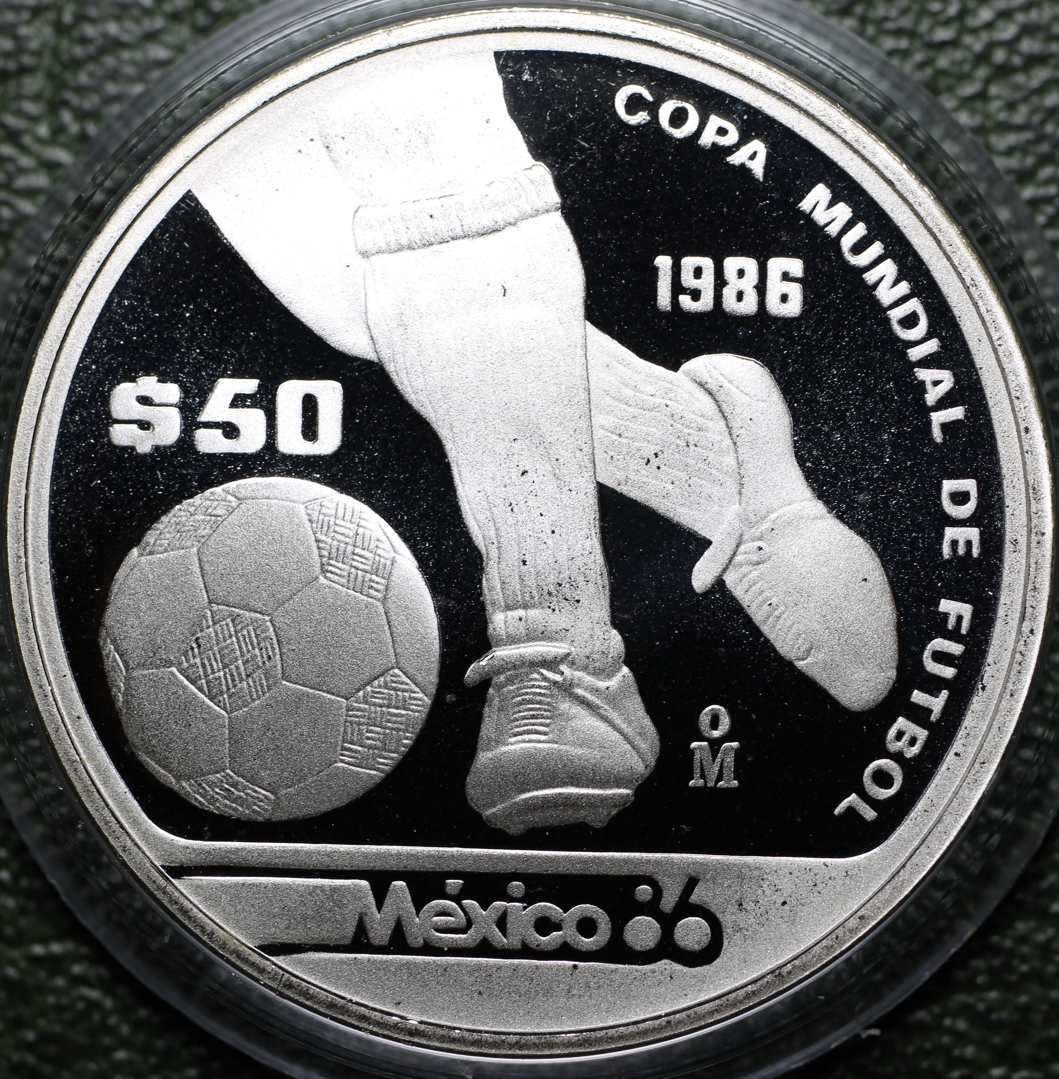$50 Pesos 1986 Mundial Fútbol 1/2 Oz Plata Proof