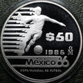 $50 Pesos 1985 Mundial Fútbol 1/2 Oz Plata Proof