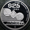 $25 Pesos 1986 Mundial Fútbol Plata Proof
