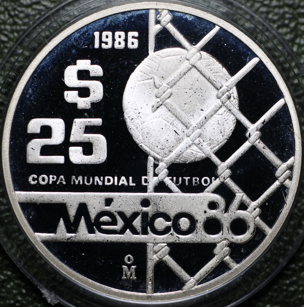 $25 Pesos 1986 Mundial Fútbol Plata Proof