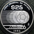 $25 Pesos 1985 Mundial Fútbol Plata Proof