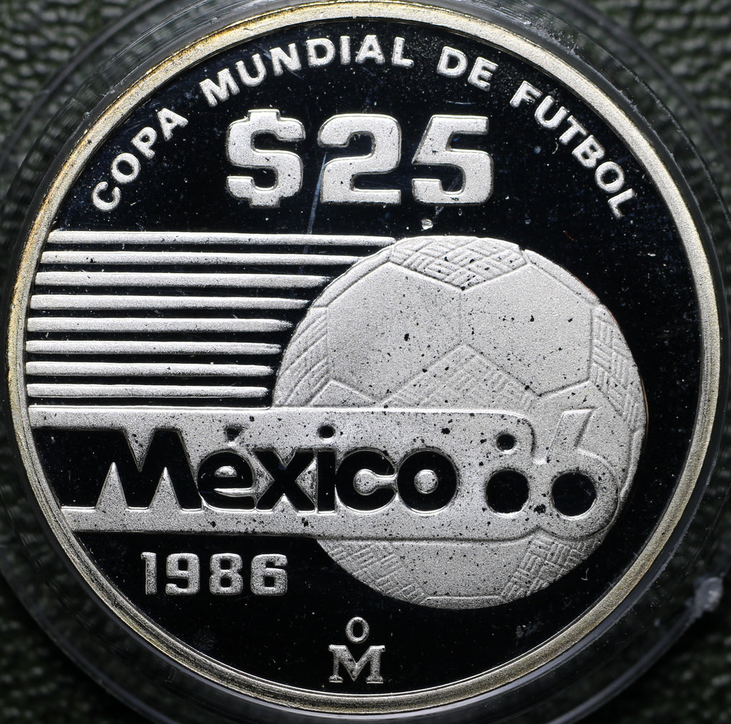 $25 Pesos 1985 Mundial Fútbol Plata Proof