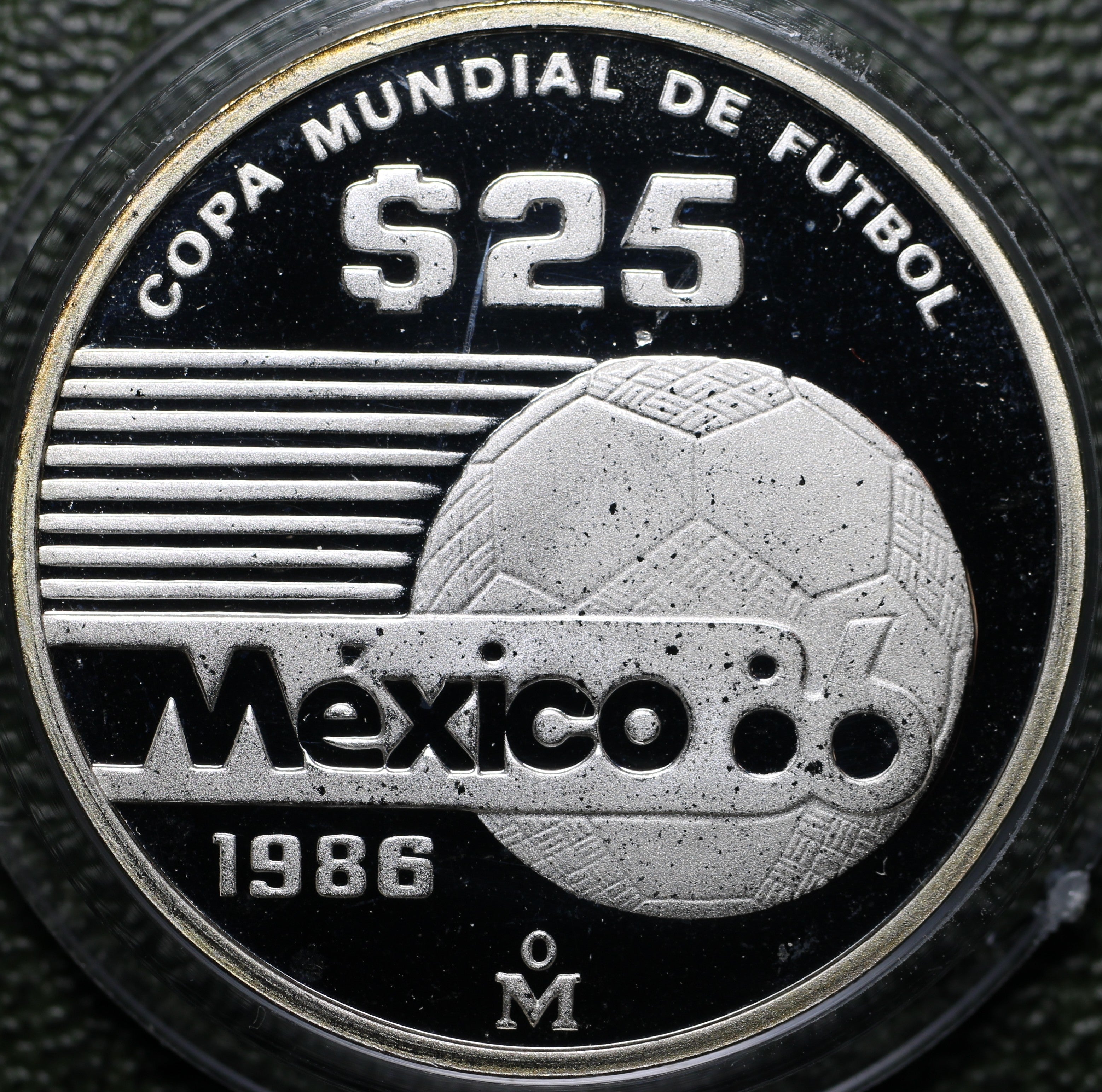 $25 Pesos 1985 Mundial Fútbol Plata Proof