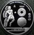 $50 Pesos 1985 Mundial Fútbol 1/2 Oz Plata Proof