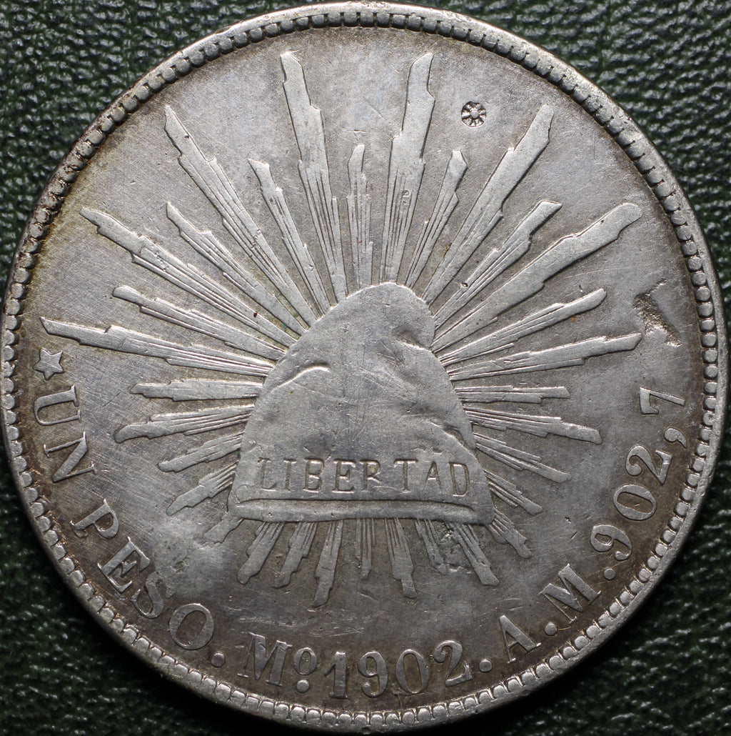 México Plata 1 Peso 1902 Mo AM Resplandor Fuerte
