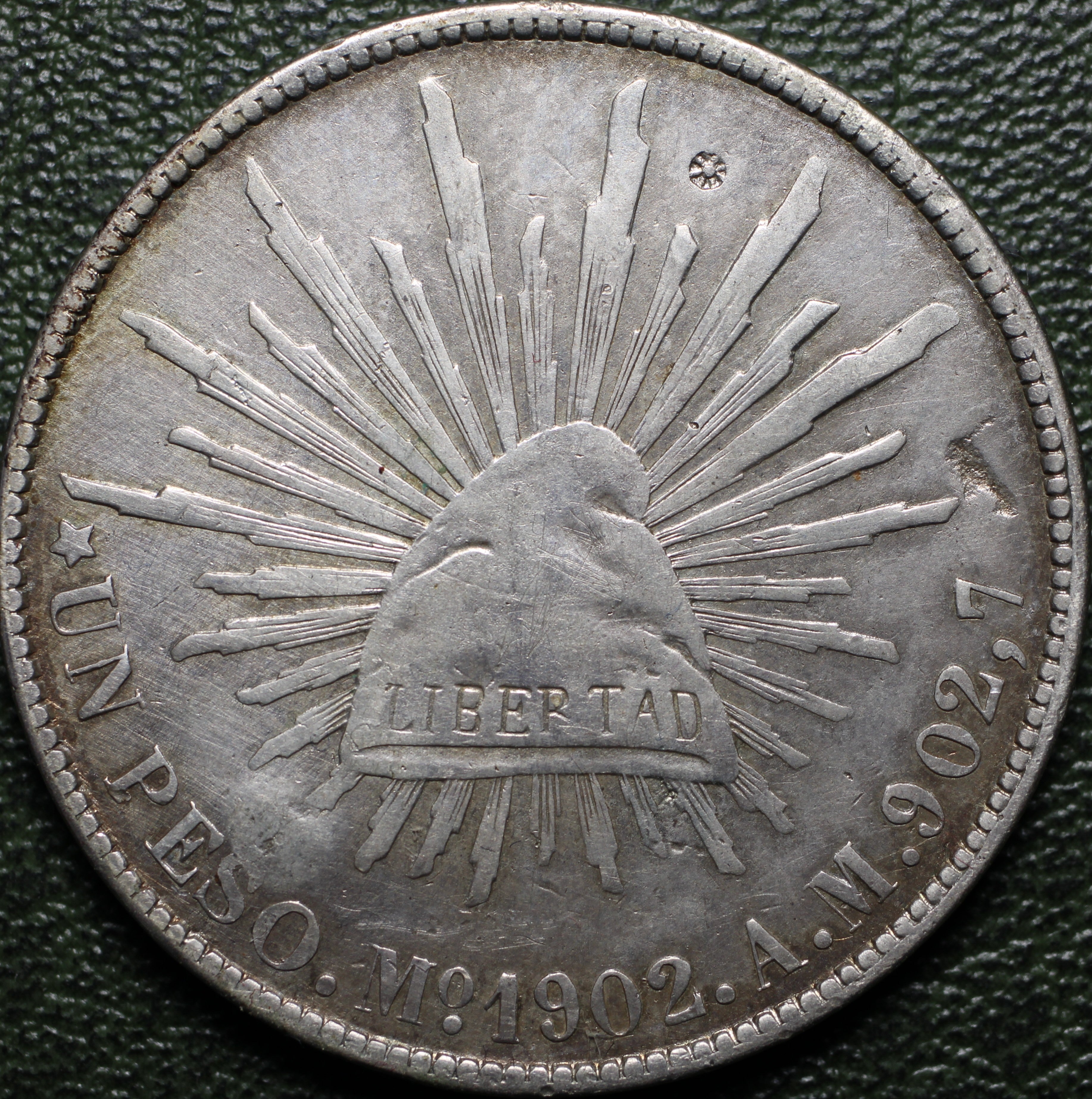 México Plata 1 Peso 1902 Mo AM Resplandor Fuerte
