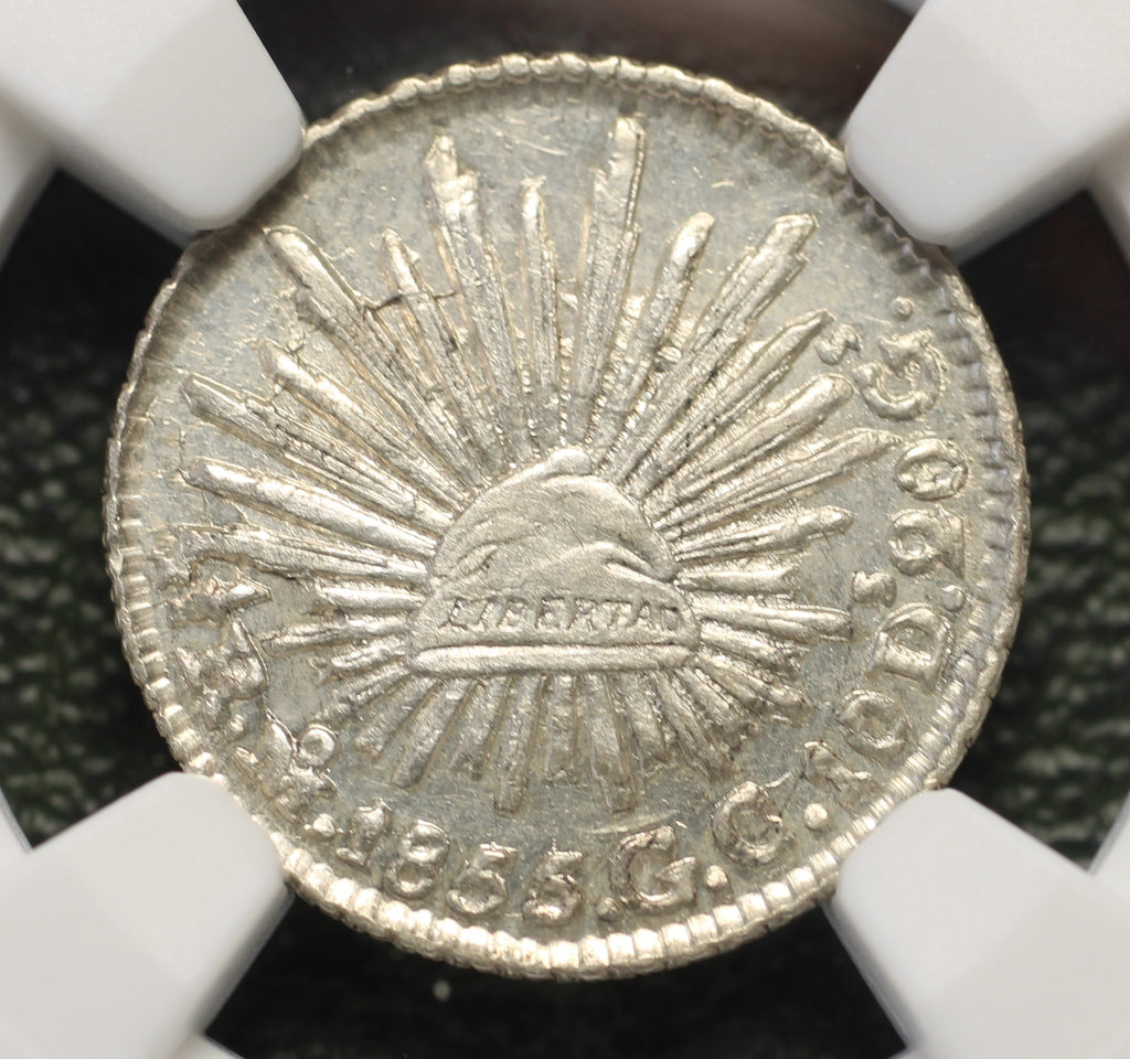 México Plata 1/2 Real 1855 Mo GC NGC MS62