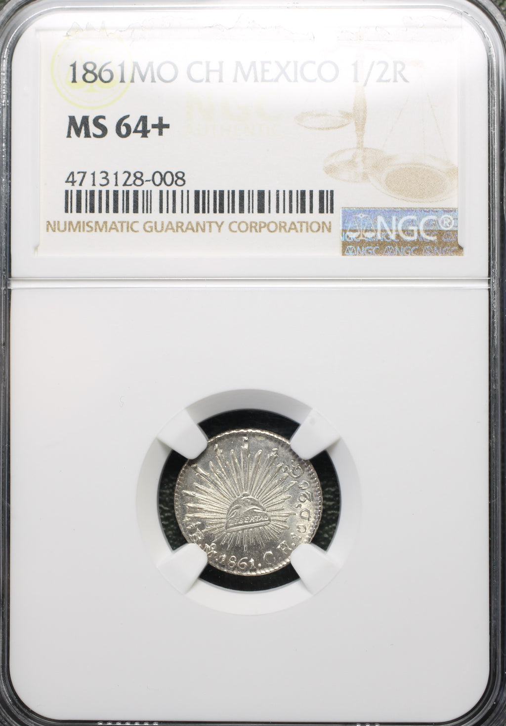 México Plata 1/2 Real 1861 Mo CH NGC MS64+
