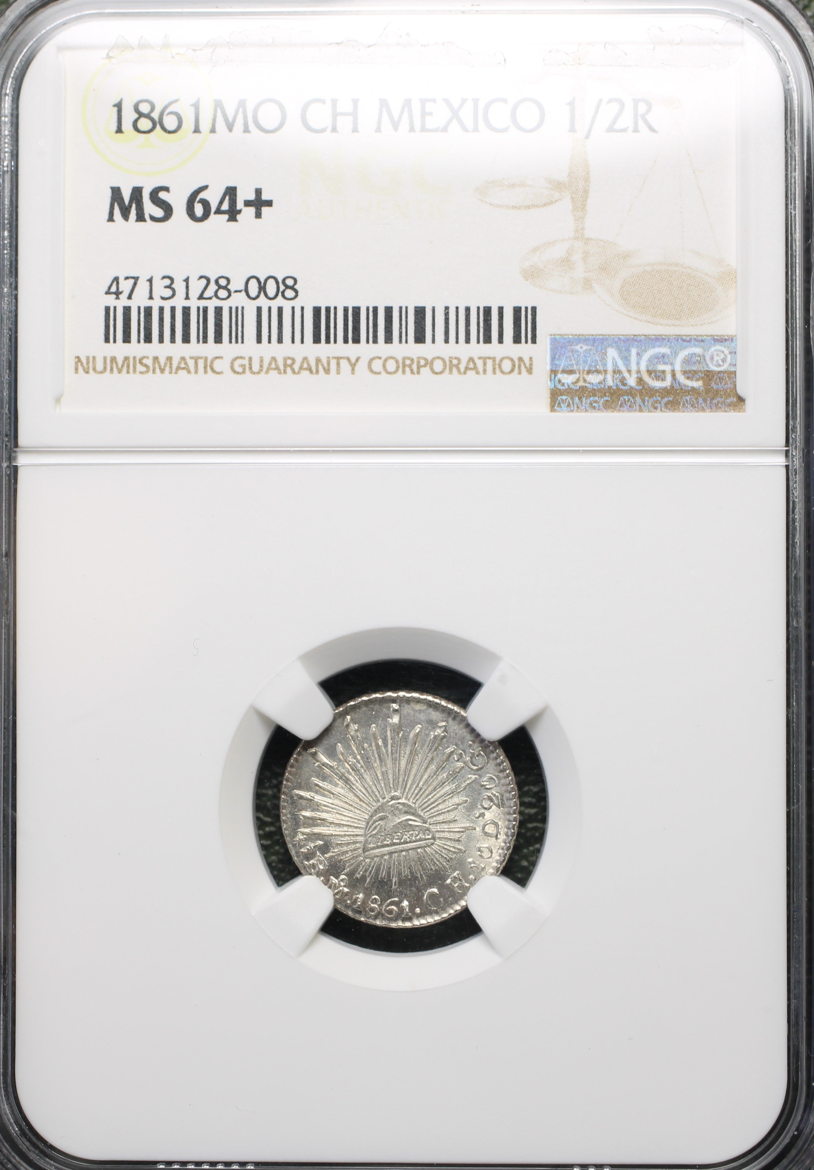 México Plata 1/2 Real 1861 Mo CH NGC MS64+
