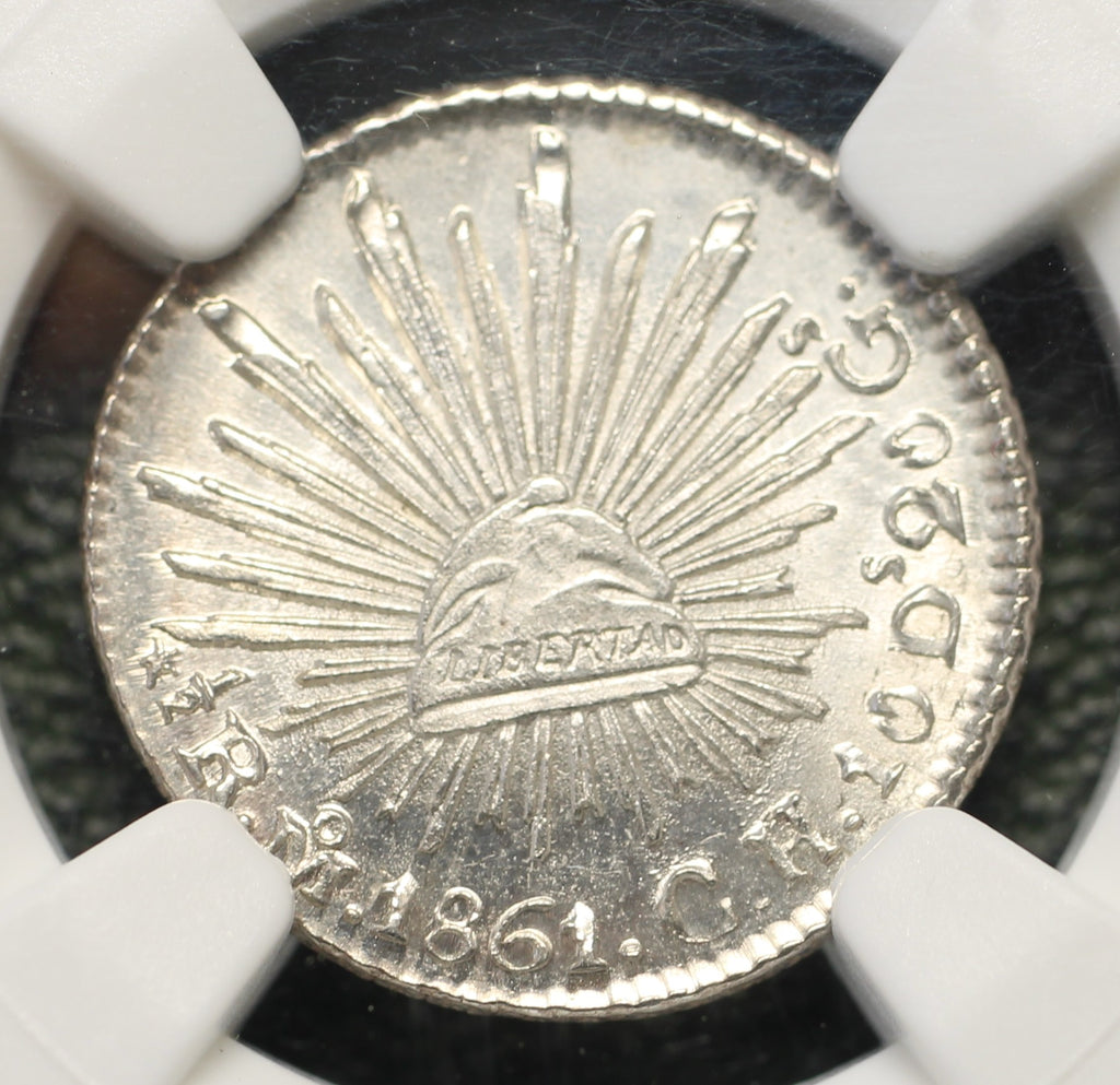 México Plata 1/2 Real 1861 Mo CH NGC MS64+