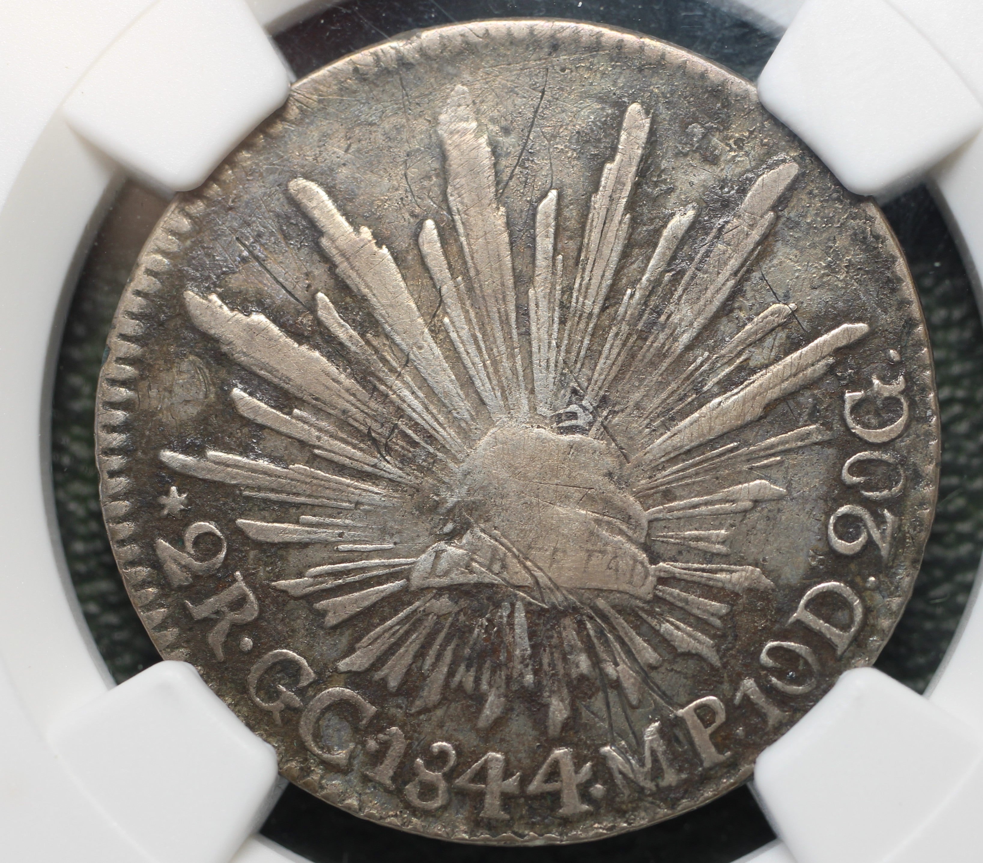 México Plata 2 Reales 1844 GC MP Resplandor Cap