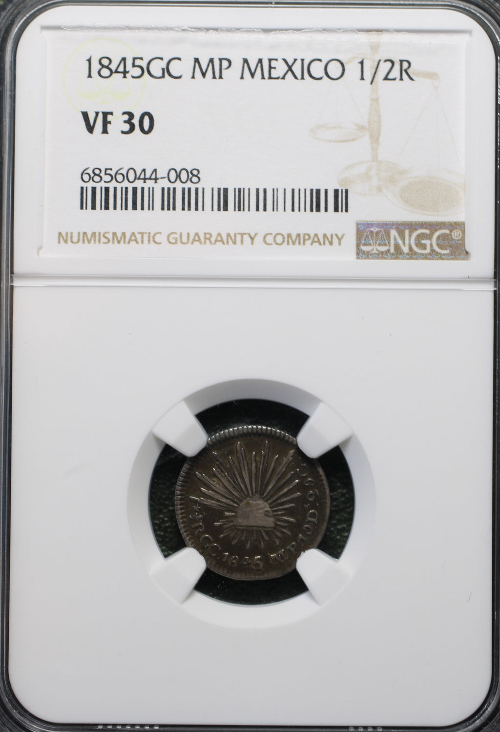 México Plata 1/2 Real 1845 GC MP Resplandor Cap