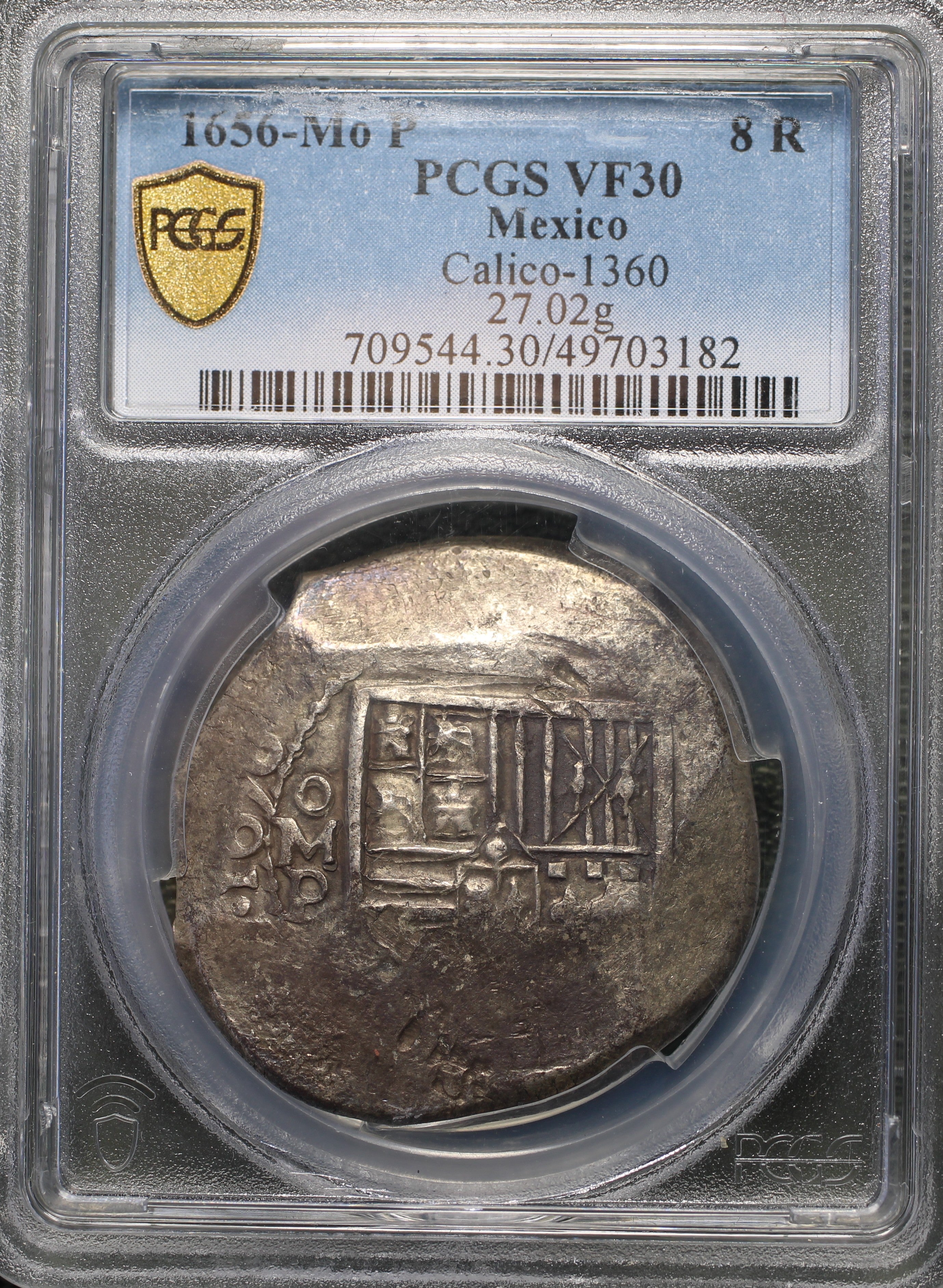 México Plata 8 Reales 1656 Mo P Macuquina PCGS