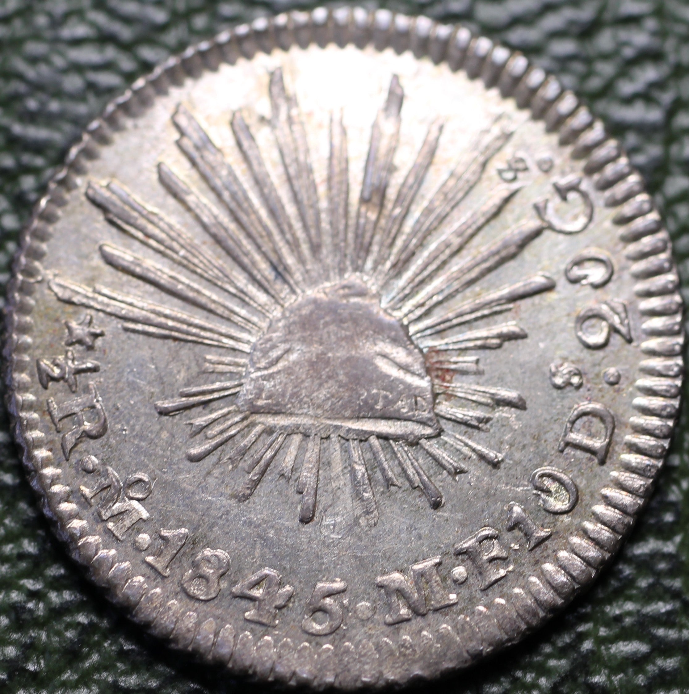 México Plata 1/2 Real 1845/4 Mo MF Resplandor