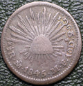 Mexico,  1/2 Real 1845 Mo MF VG-F Plata