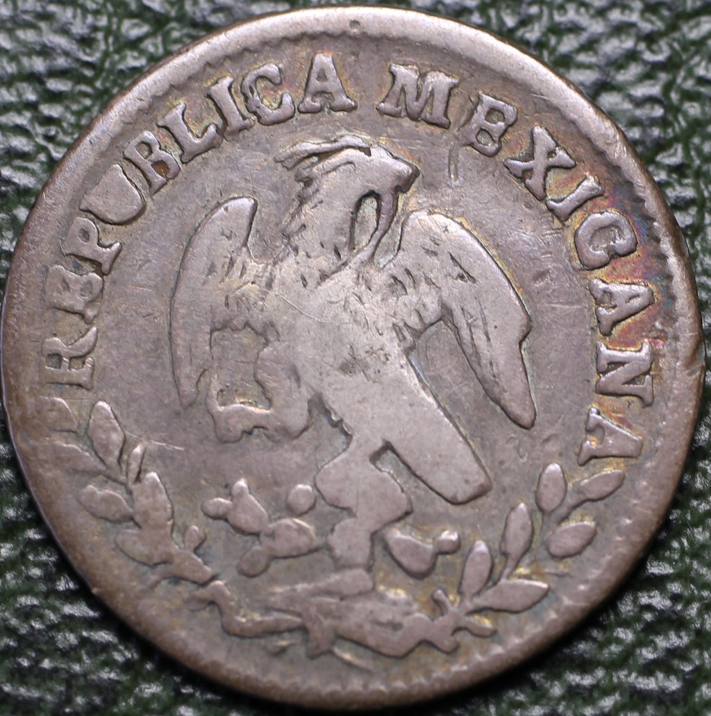 Mexico,  1/2 Real 1845 Mo MF VG-F Plata