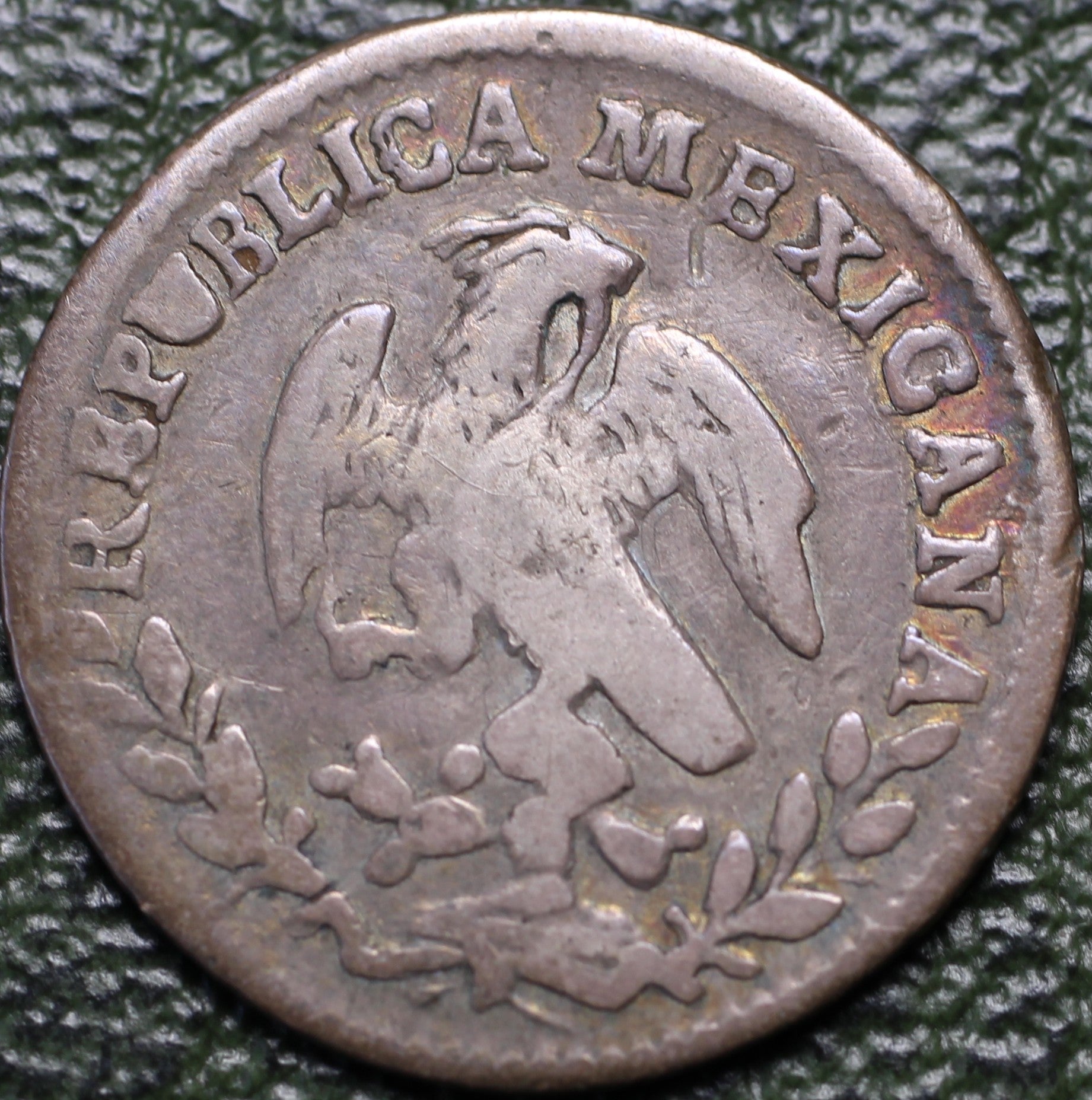 Mexico,  1/2 Real 1845 Mo MF VG-F Plata