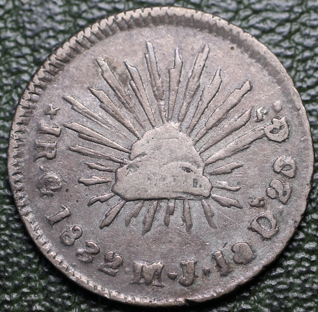 Guanajuato, Moneda 1/2 Real 1832 Go MJ Fecha Clave VF Plata