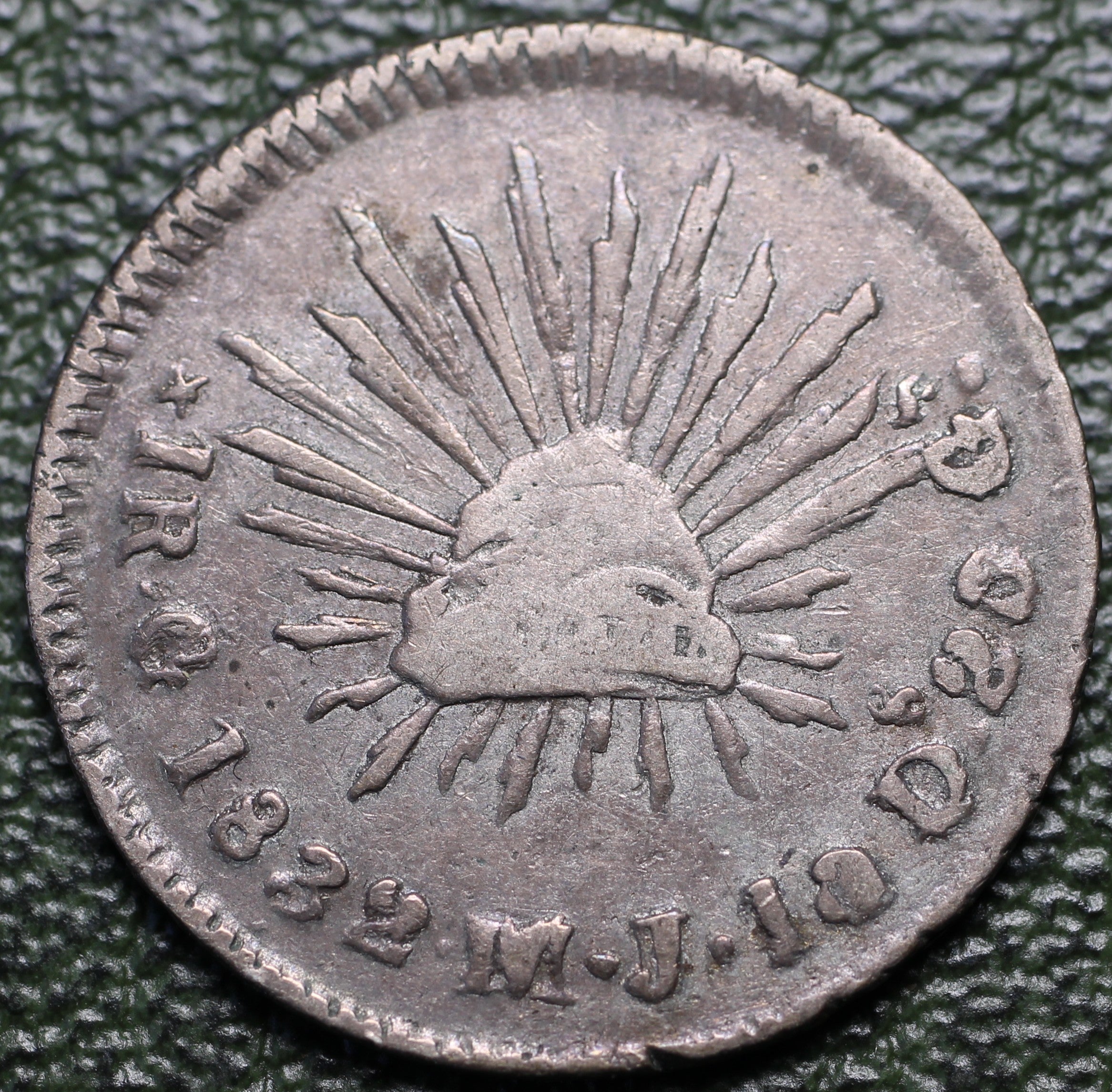 Guanajuato, Moneda 1/2 Real 1832 Go MJ Fecha Clave VF Plata