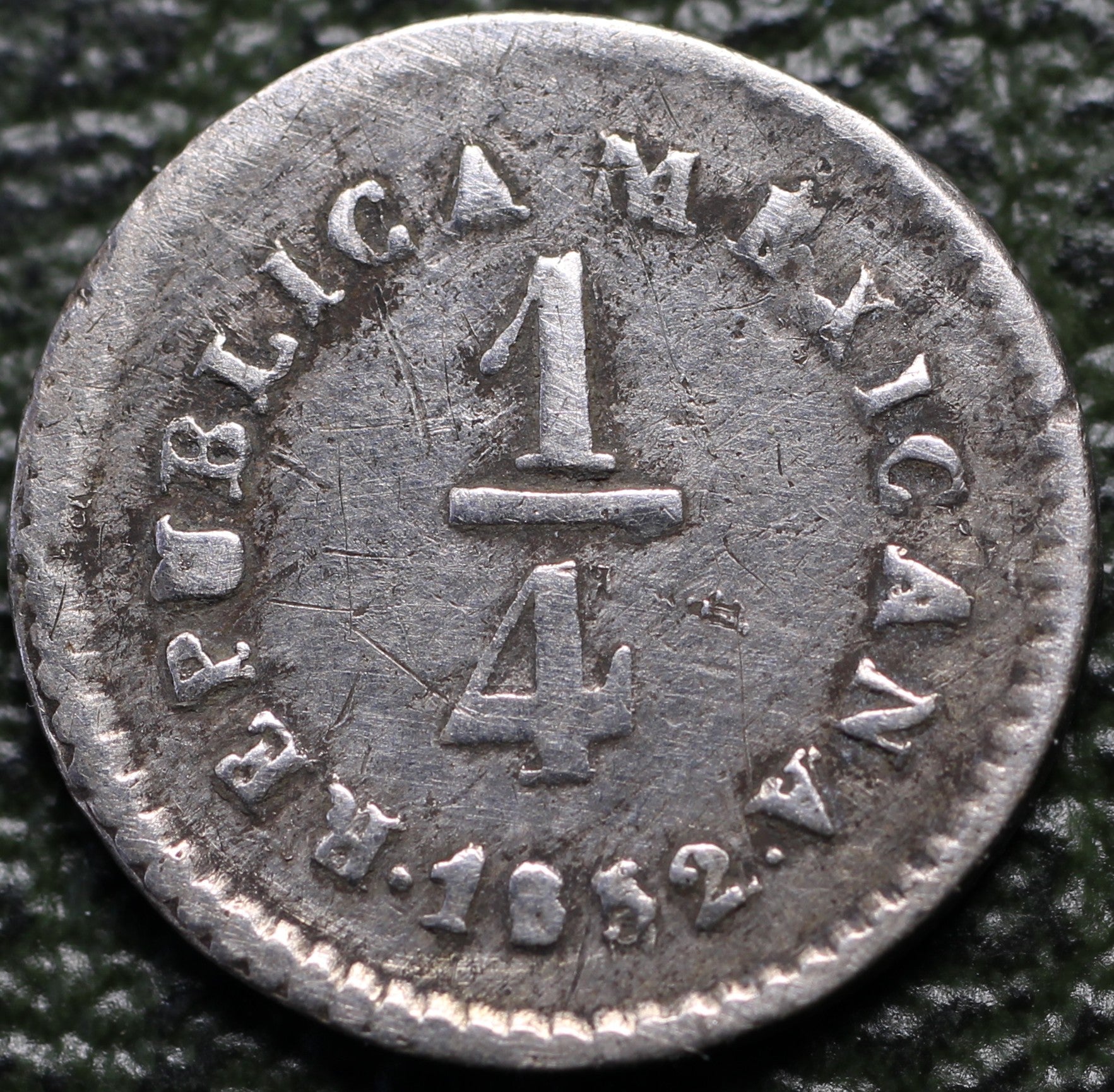 Moneda 1/4 Real 1852 Go V "Pitufina" F-VF Plata