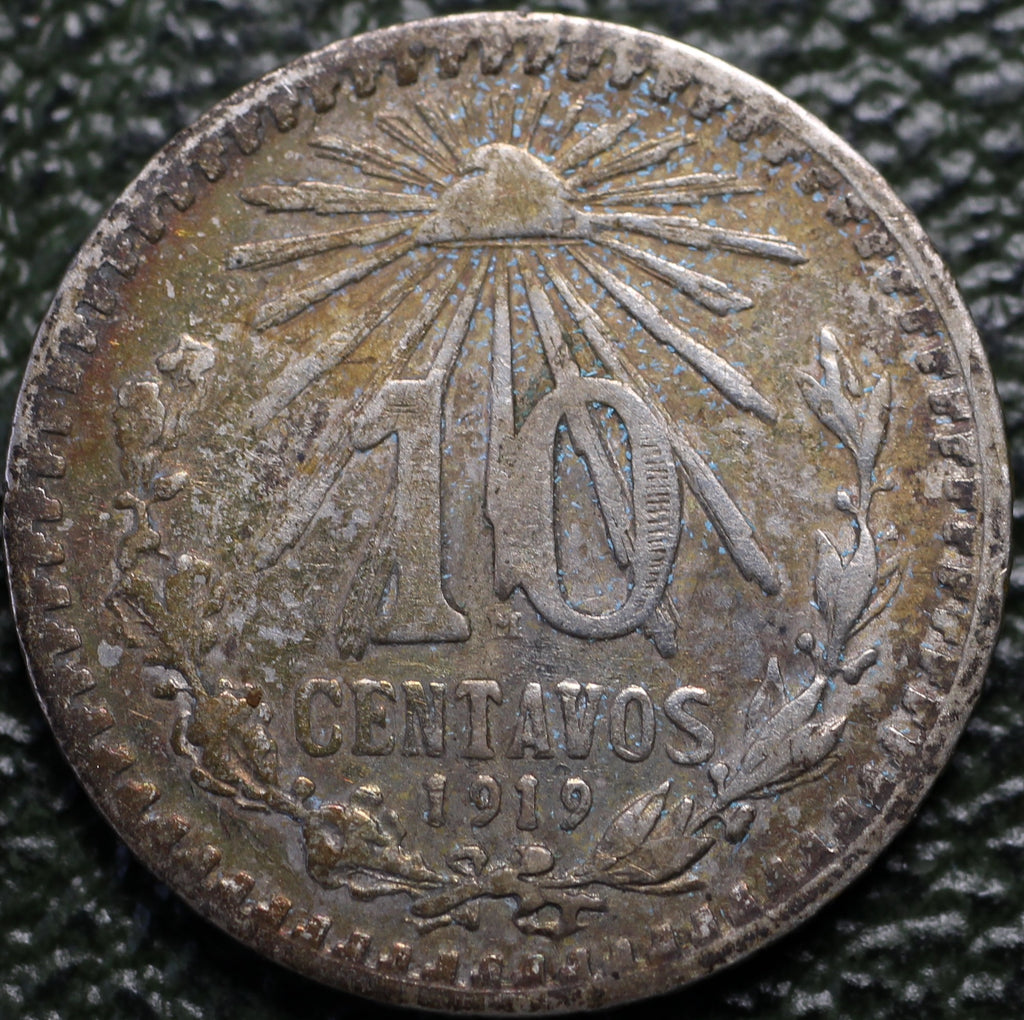 Mexico, 10 Centavos 1919 Mo Ley .800 VF Plata