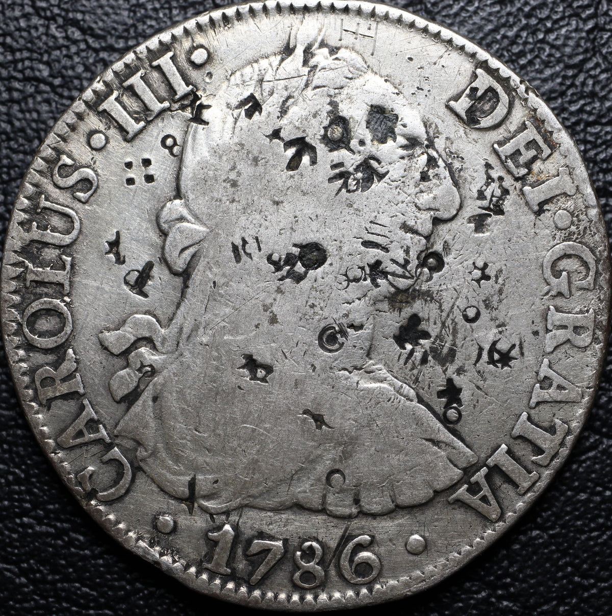 México 8 Reales 1786 Mo FM - Carlos III (Chopmarked)
